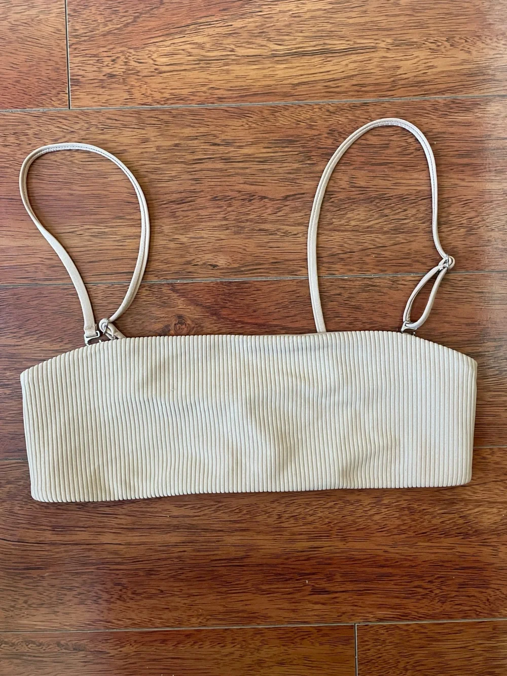 Frankie’s Bikinis Beige Ribbed Top with Adjustable and Removable Straps